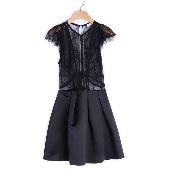 New! Sandro Davin Elegant Mini Black Satin Lace Dress Holiday Party T2/Medium - Picture 5 of 14